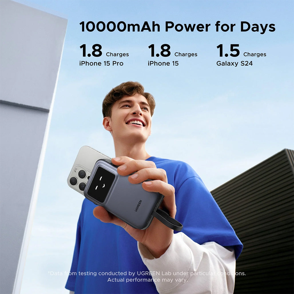 A Photo Of UGREEN Uno 10000mAh Power Bank with 30W Fast Charging | Built-in USB-C Cable, TFT Display