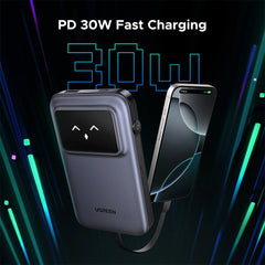 A Photo Of UGREEN Uno 10000mAh Power Bank with 30W Fast Charging | Built-in USB-C Cable, TFT Display
