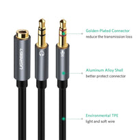 UGreen 20899 Headphone Mic Splitter 3.5mm Jack Audio Mic Adapter TRRS to TRS | 2 Male to 1 Female