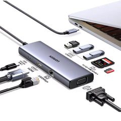 A Photo Of UGreen 9-in-1 USB-C Docking Station Hub CM498-15600 | 4K HDMI, 100W PD, USB 3.0, LAN, VGA, SD/TF Card Slots