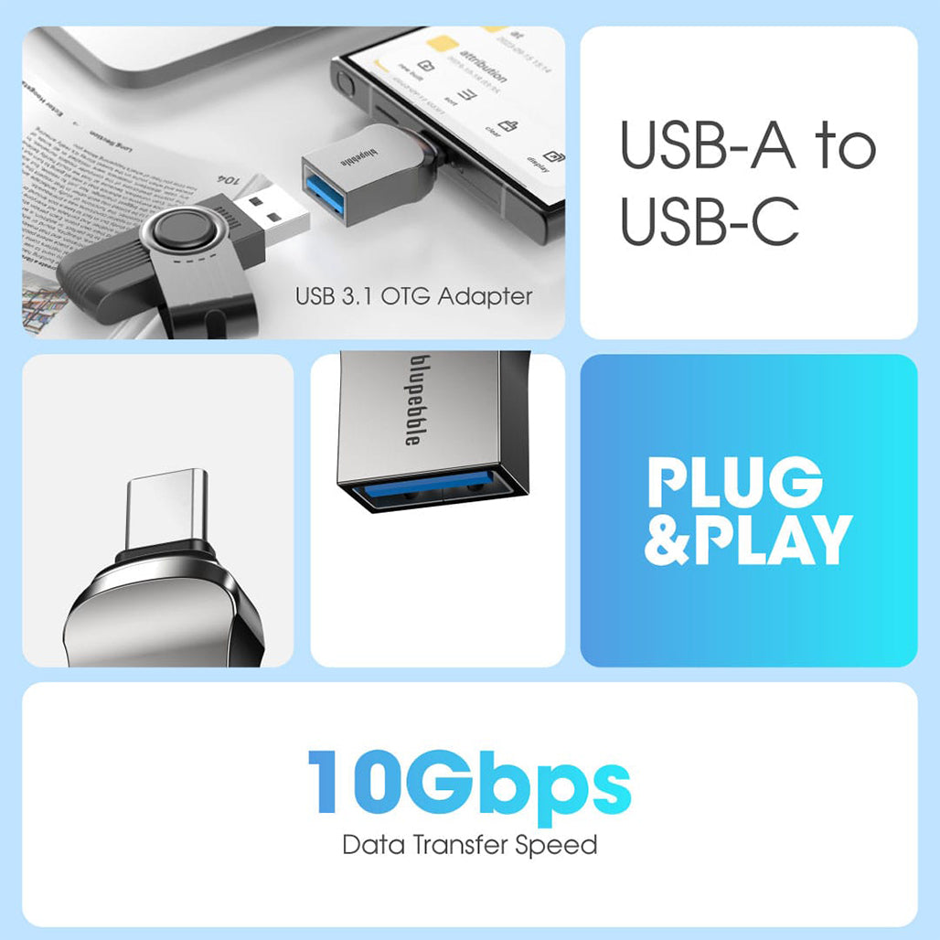 A Photo Of Blupebble USB-A to USB-C USB 3.1 OTG Adapter with 10Gbps Data Transfer