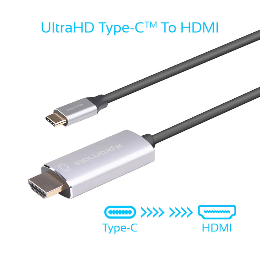A Photo Of Promate USB-C to HDMI Audio Video Cable | UltraHD 4Kx2K at 60Hz, 180cm FlexShield™ PVC Cable