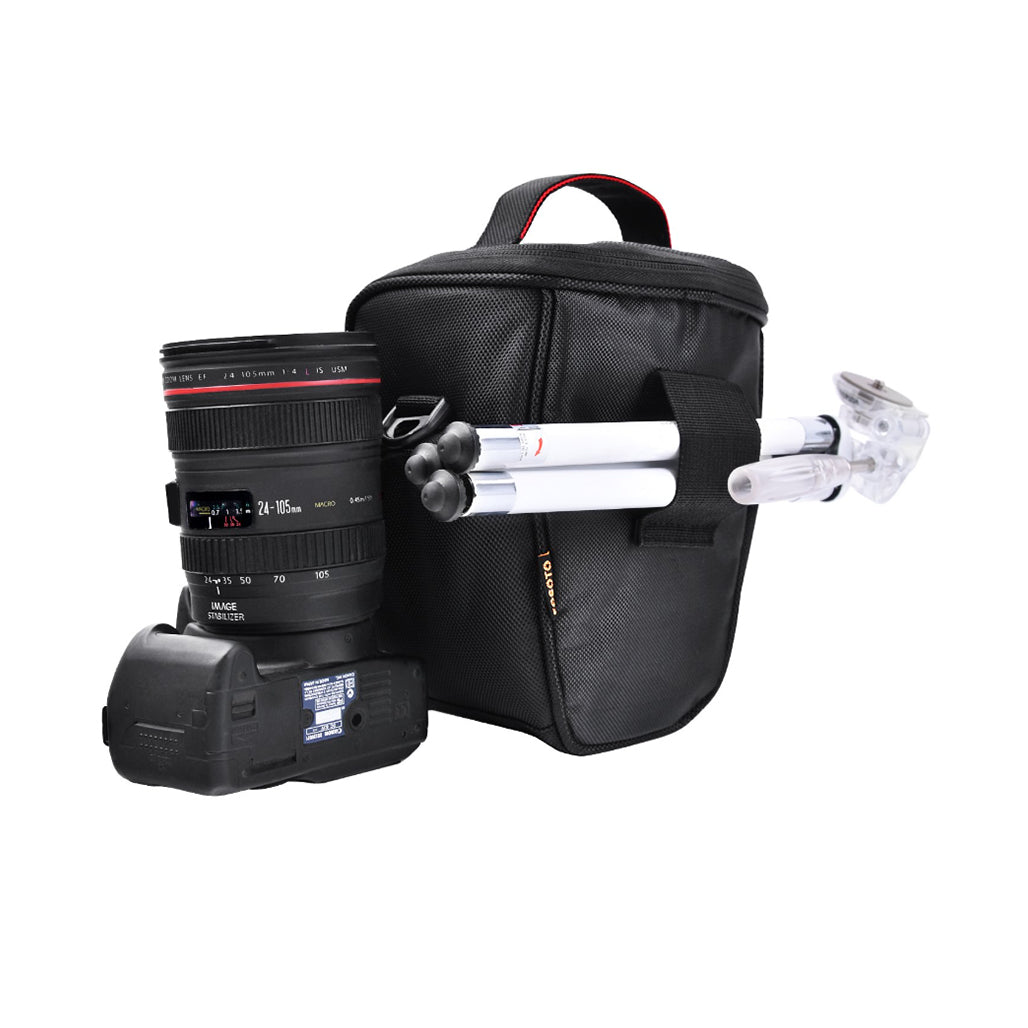 A Photo Of Universal DSLR Camera Bag – Nylon Holster Case for Nikon, Canon, Sony, Olympus, Pentax – Travel Shoulder Bag with Accessory Pockets – Black