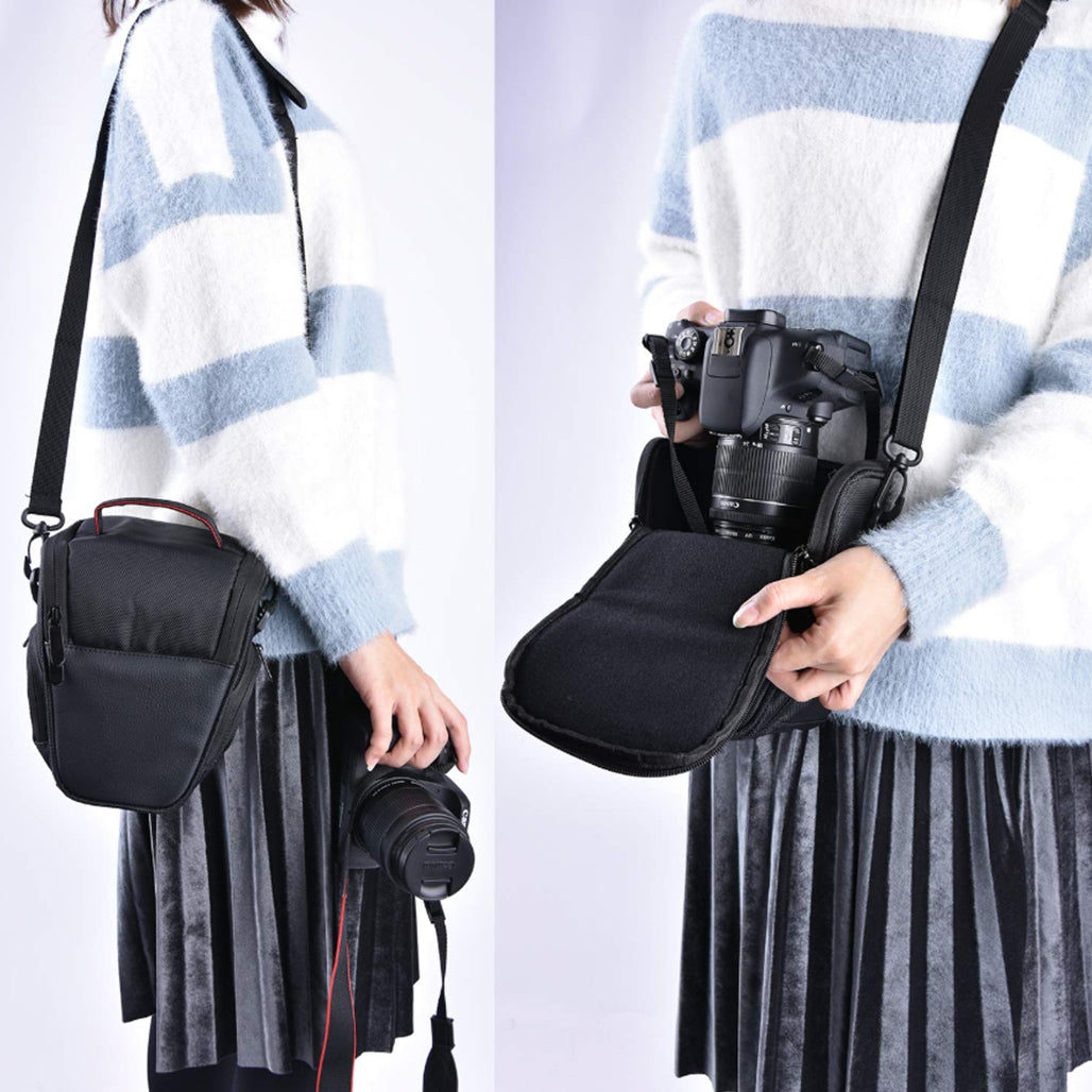 A Photo Of Universal DSLR Camera Bag – Nylon Holster Case for Nikon, Canon, Sony, Olympus, Pentax – Travel Shoulder Bag with Accessory Pockets – Black