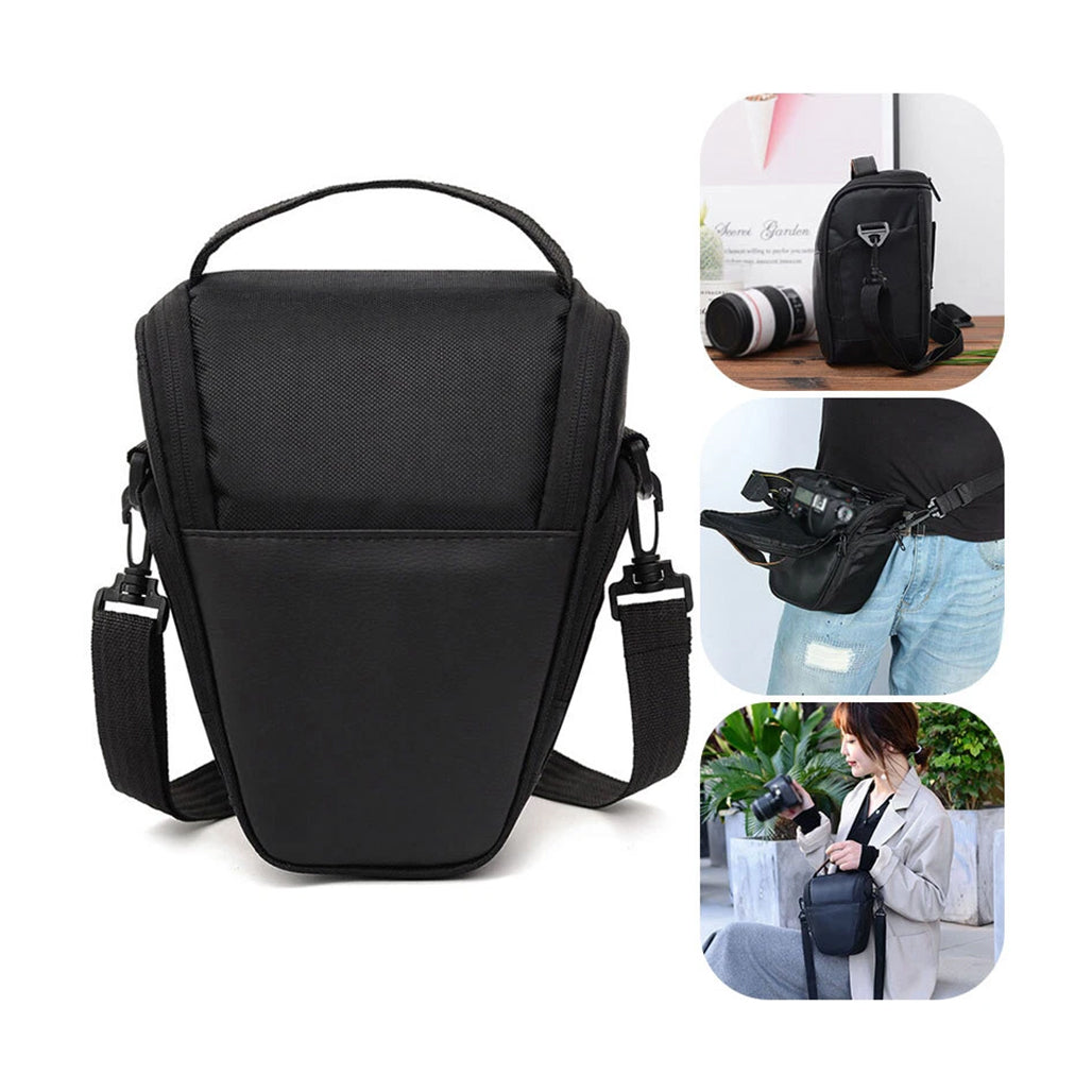 A Photo Of Universal DSLR Camera Bag – Nylon Holster Case for Nikon, Canon, Sony, Olympus, Pentax – Travel Shoulder Bag with Accessory Pockets – Black