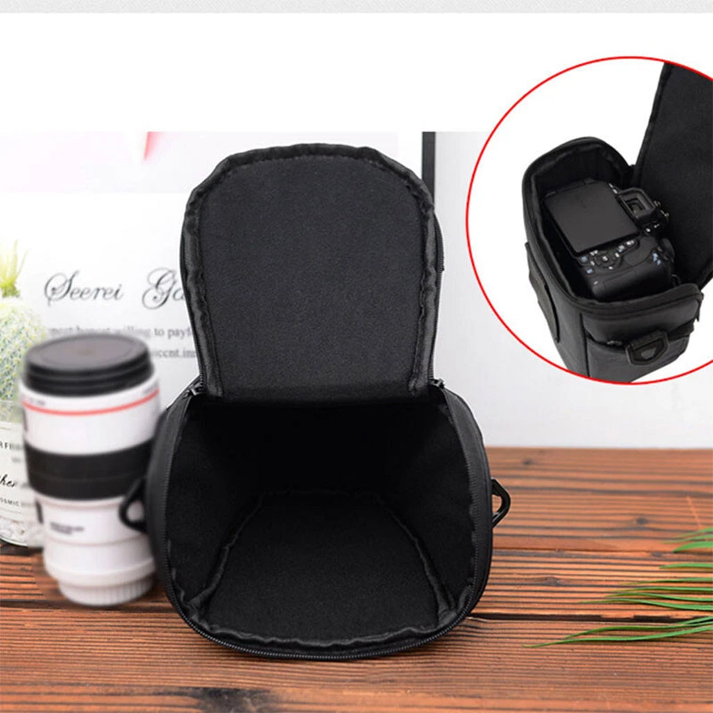 A Photo Of Universal DSLR Camera Bag – Nylon Holster Case for Nikon, Canon, Sony, Olympus, Pentax – Travel Shoulder Bag with Accessory Pockets – Black