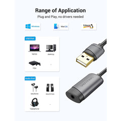 A Photo Of Vention 3.5mm External Sound Card VT02-2016 | USB Audio Adapter with Microphone and Audio Output Support