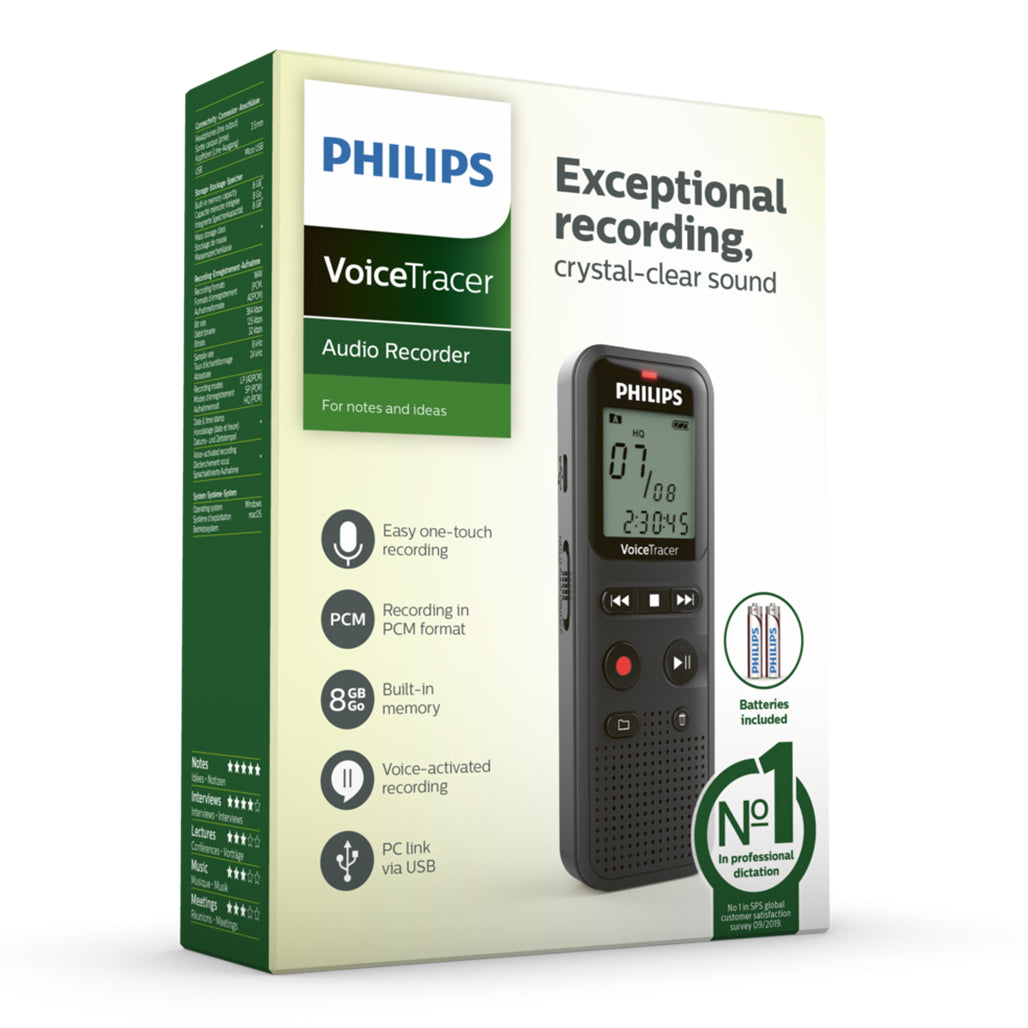 A Photo Of Philips VoiceTracer DVT1160 Digital Voice Recorder - 8GB, Voice-Activated Recording, One-Touch Operation