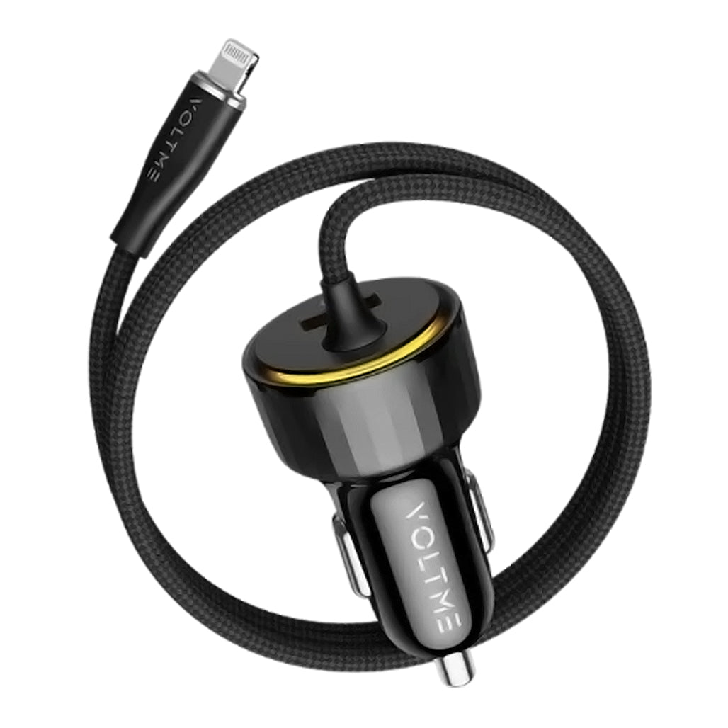 A Photo Of Voltme Cazo Speedo+ 27W Car Charger - Built-In Lightning Cable and USB-A Fast Charging Port