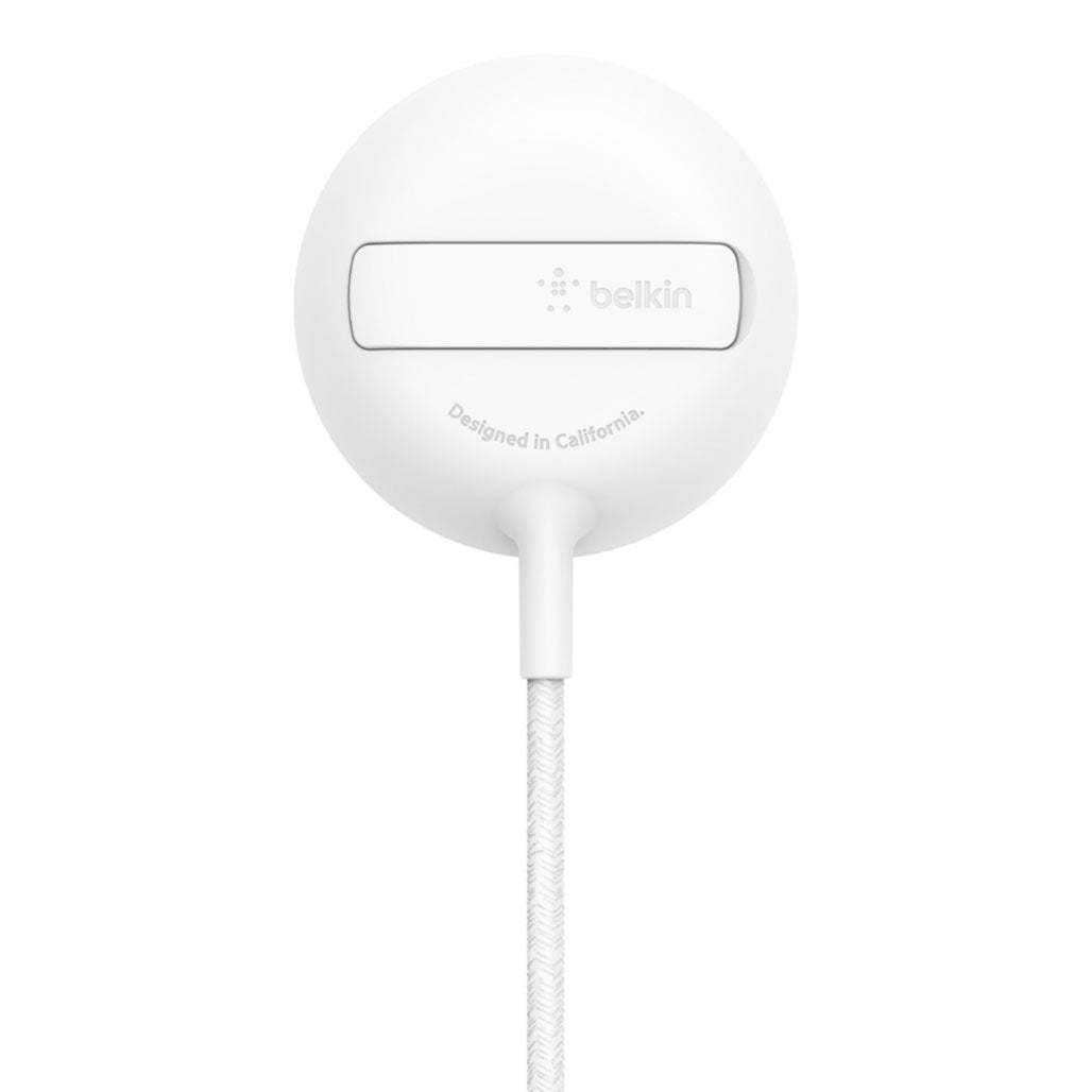 A Photo Of Belkin WIA004BTWH MagSafe Portable Wireless Charger Pad with Stand - 15W Fast Charging, 6.6ft Cable, Compatible with iPhone 13/12, White