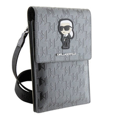 A Photo Of Karl Lagerfeld Monogram Ikonik Wallet Phone Bag – Black ECO Leather Crossbody Purse for Phone, Cards & Essentials