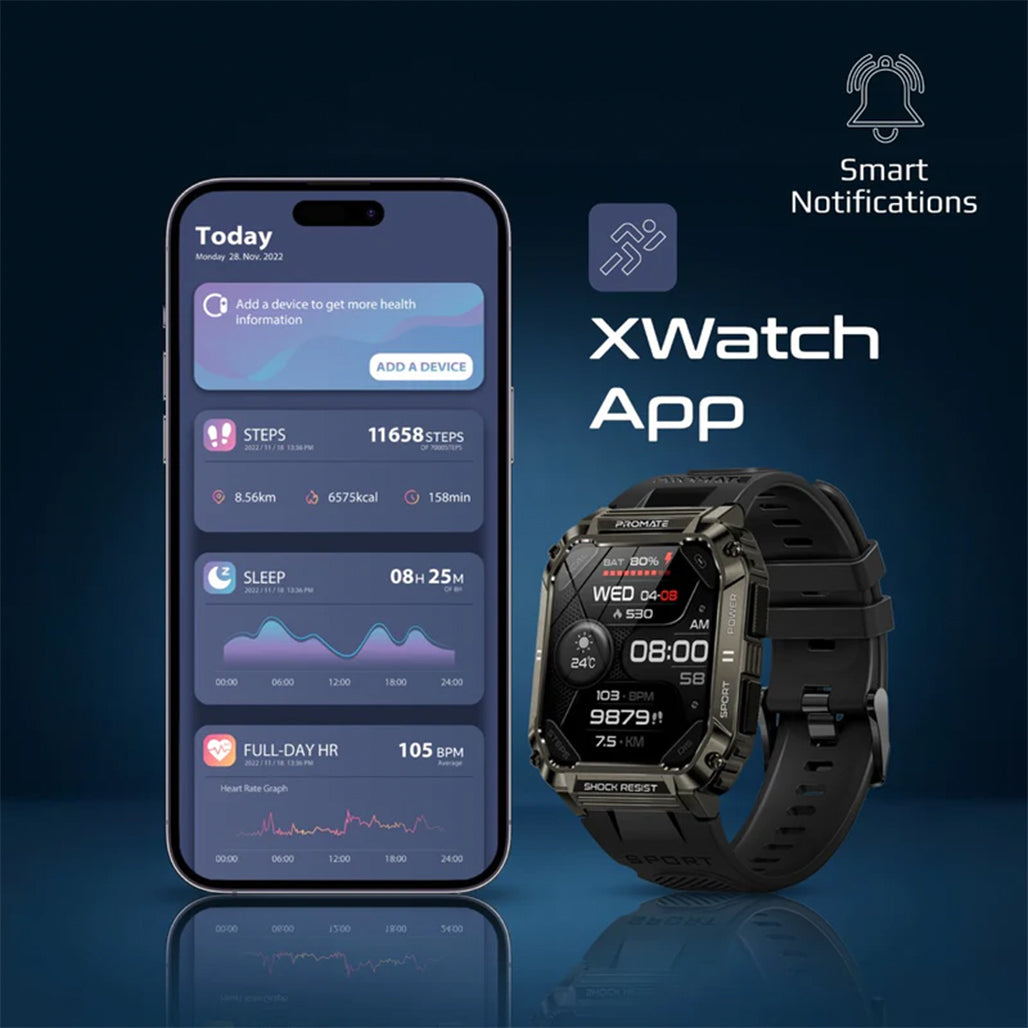 A Photo Of Promate XWatch-S19 Fitness Smartwatch with Bluetooth Calling - Black