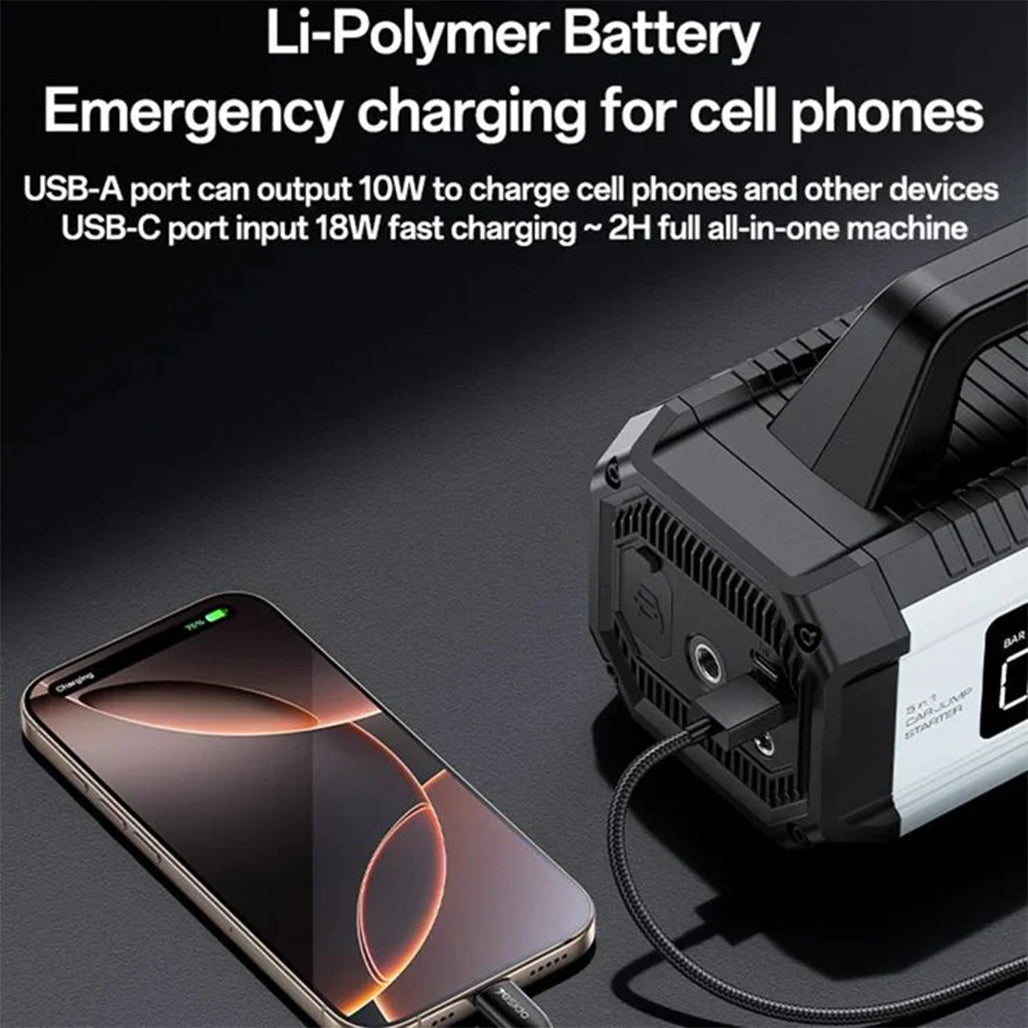 A Photo Of YESIDO 5-in-1 Portable Car Jump Starter 10000mAh