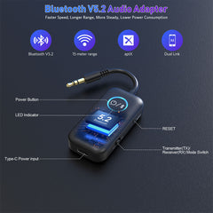 A Photo Of YMOO B06T2 Bluetooth 5.3 Audio Adapter | Wireless Transmitter & Receiver with AptX Low Latency HD | Dual Pairing for TV, PC, Car Speakers