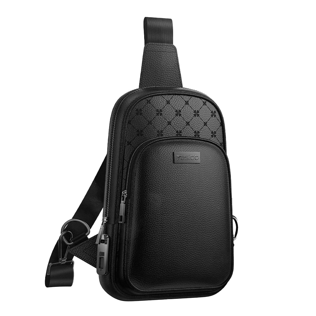A Photo Of Yesido WB58 Smart Leather Crossbody Bag with Fingerprint Lock – Large Capacity, Genuine Cowhide, USB-C Charging
