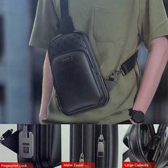 A Photo Of Yesido WB58 Smart Leather Crossbody Bag with Fingerprint Lock – Large Capacity, Genuine Cowhide, USB-C Charging