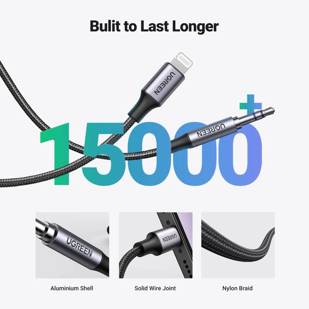 A Photo Of Ugreen 70509 Lightning To 3.5 Male Adaptor Cable Black 1M