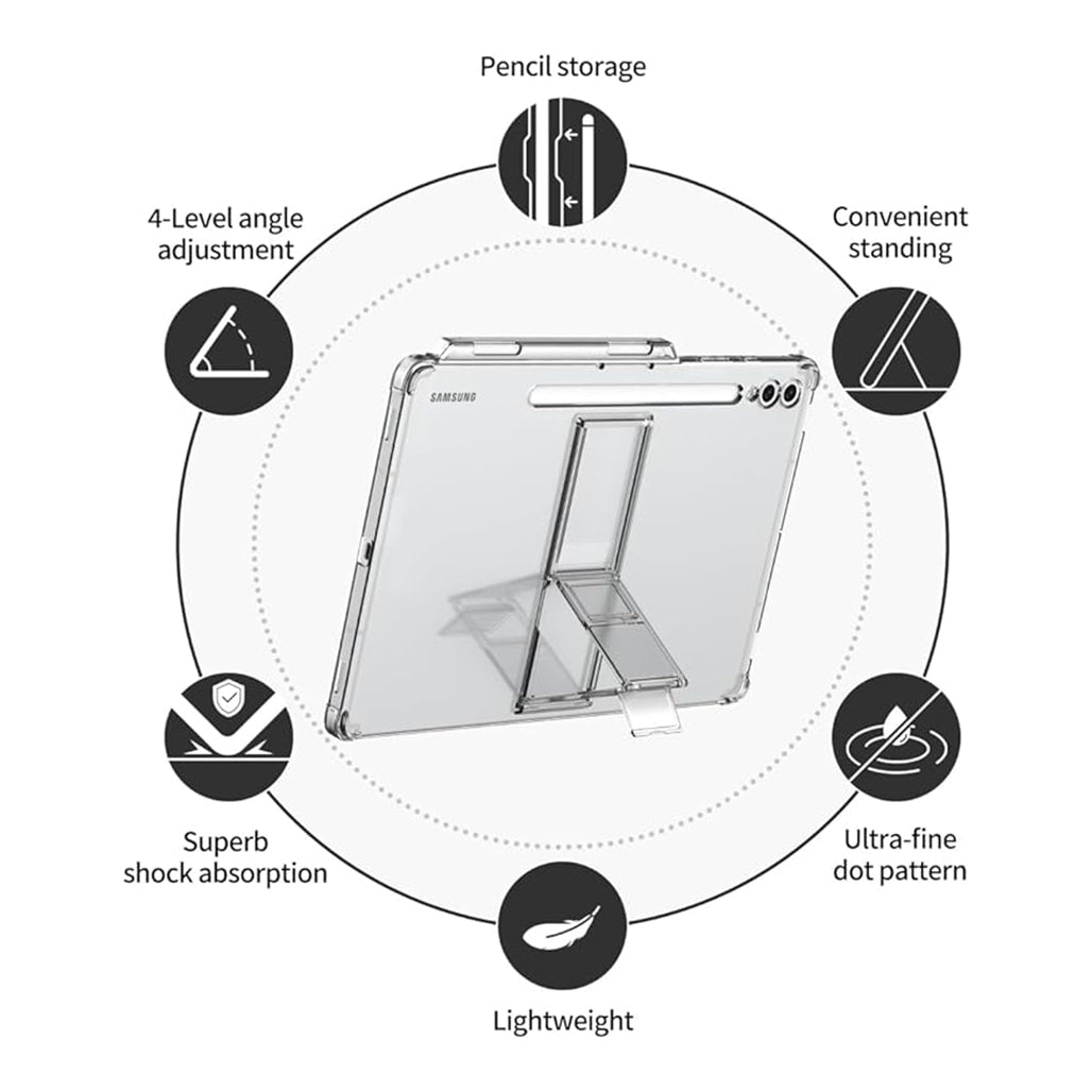 A Photo Of Araree Flexield SP Galaxy Tab S10 Ultra Clear Case - Transparent Protection with Multi-Angle Stand & S Pen Storage