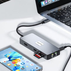 A Photo Of Blupebble C10 Multi Hub 4K | Ultra HD - 10 in 1 Aluminum USB-C Hub - BP-C10USBCHUB10IN1-GY-SD26-J