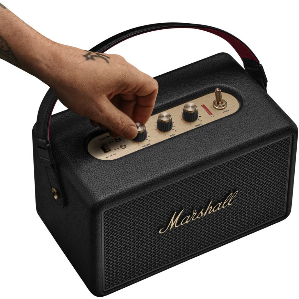 A Photo Of Marshall Kilburn III Portable Bluetooth Speaker - Black & Brass