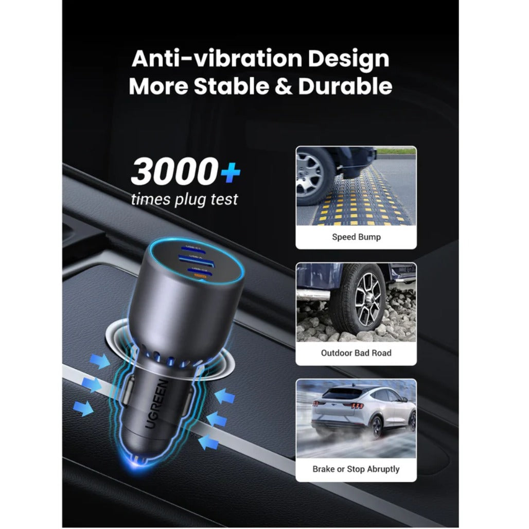A Photo Of Ugreen 75W Dual Type-C 1x USB Ports Metal Car Charger - 35024