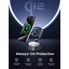 A Photo Of Ugreen 35316 MagFlow 2-in-1 Wireless Charger (Qi2 15W, MagSafe Compatible, Foldable)