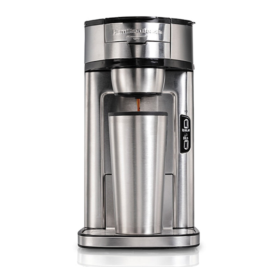 A Photo Of Hamilton Beach Single Serve Coffee Maker 410ml – Pod-Free Coffee Machine with Built-In Scoop Filter ; Auto Shutoff