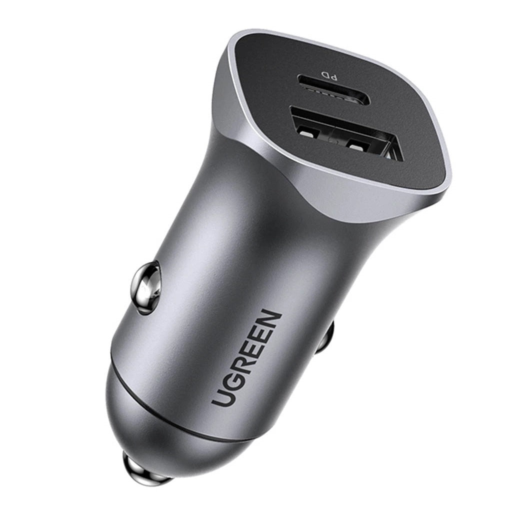A Photo Of Ugreen 40858 30W USB C Car Charger Dual Port PD3.0 QC3.0 Fast Charging