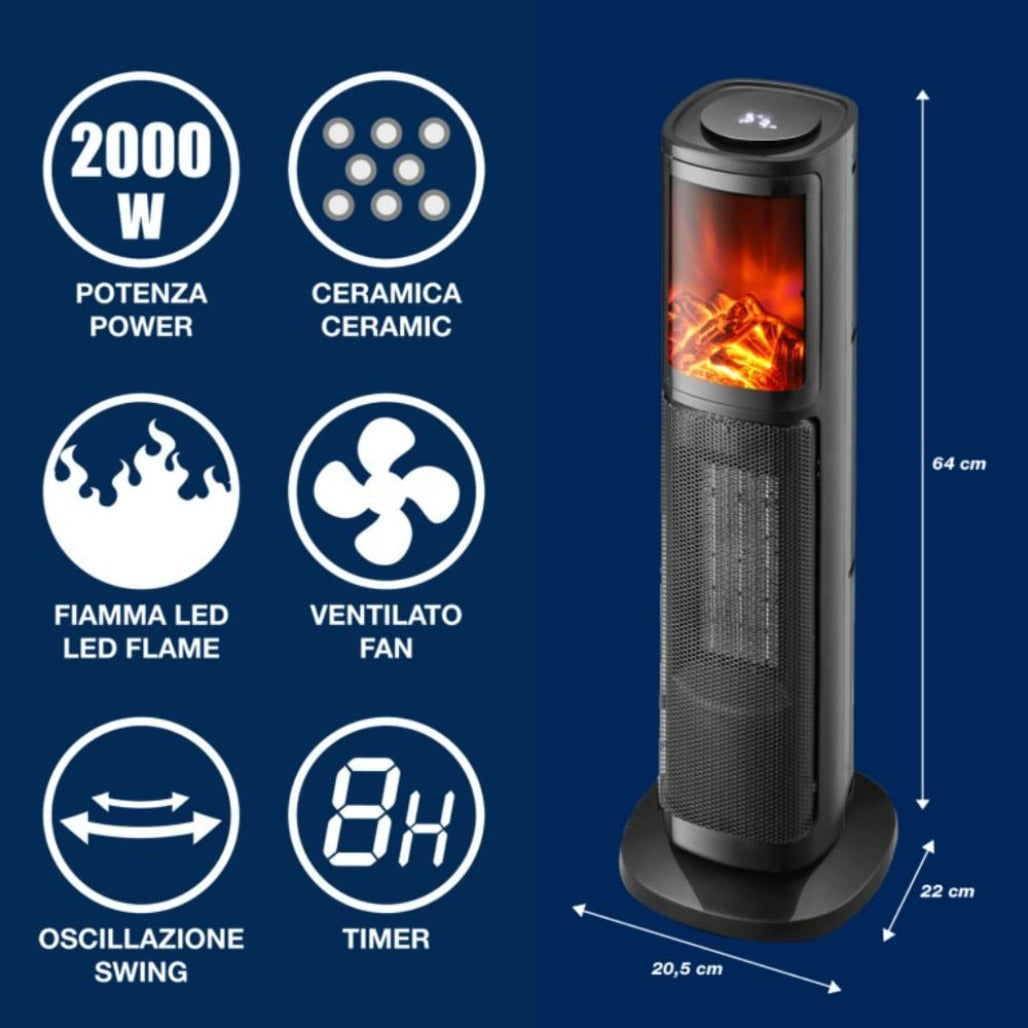 A Photo Of Beper Ptc Tower Fan Heater Led Flame - P203TER010