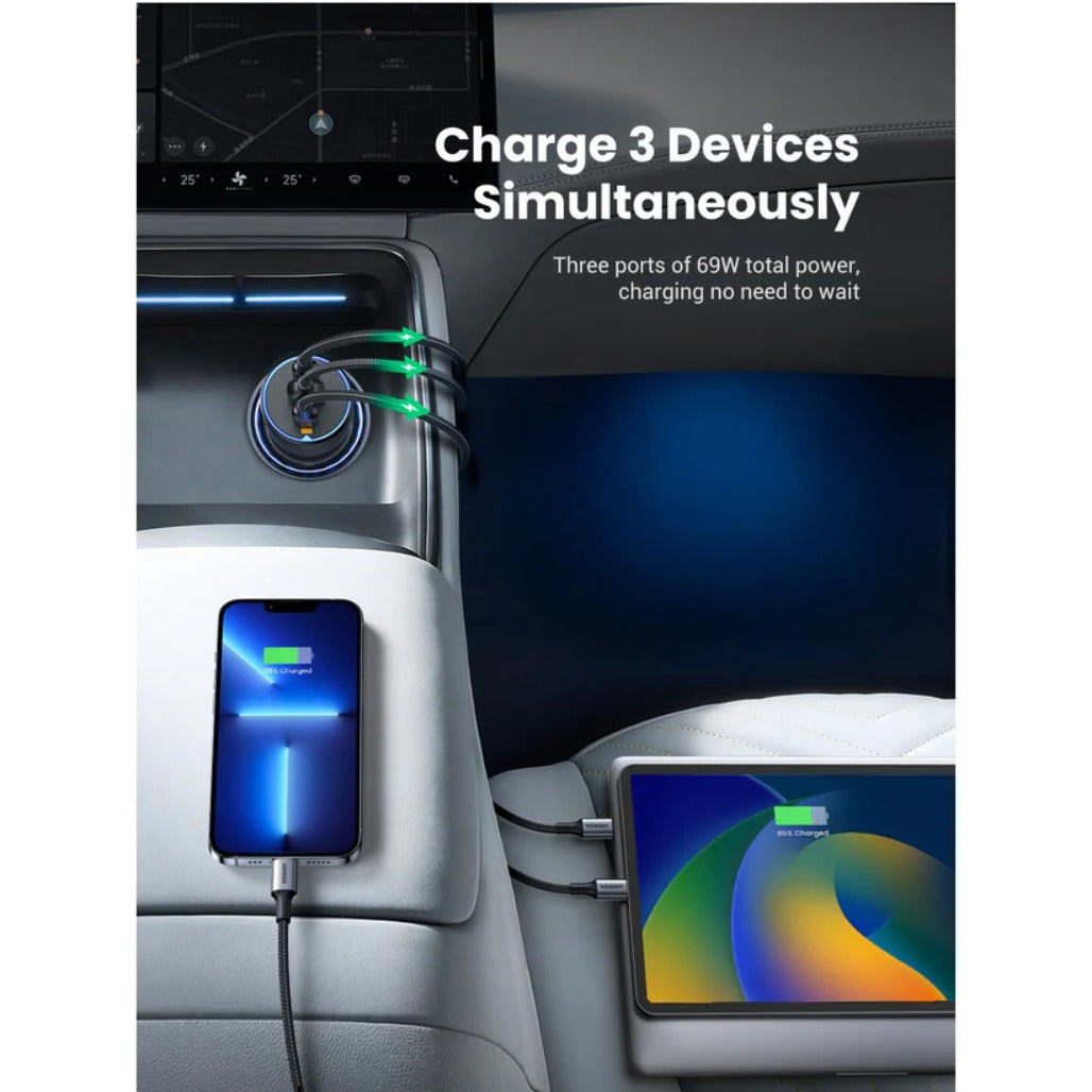 A Photo Of Ugreen 75W Dual Type-C 1x USB Ports Metal Car Charger - 35024