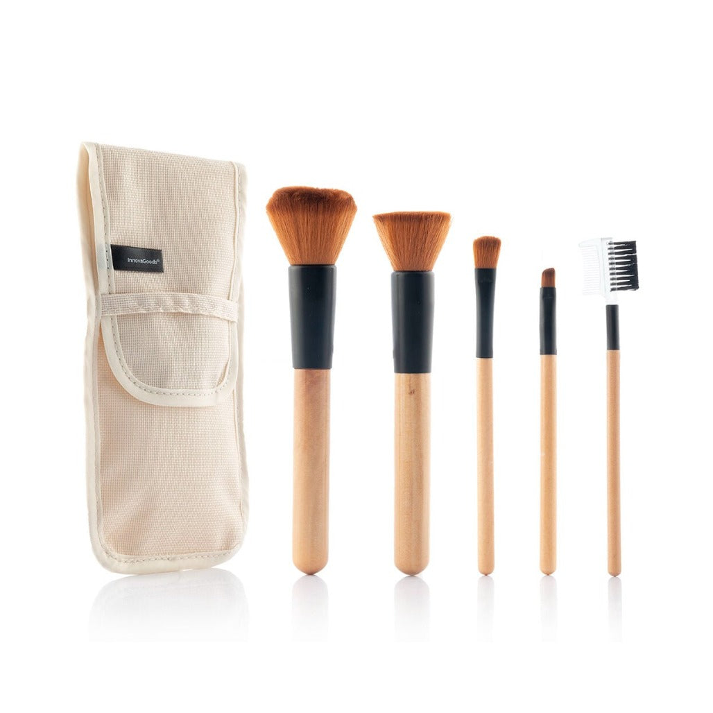 A Photo Of InnovaGoods Set of Wooden Make-up Brushes - 5 Pieces - V0103202