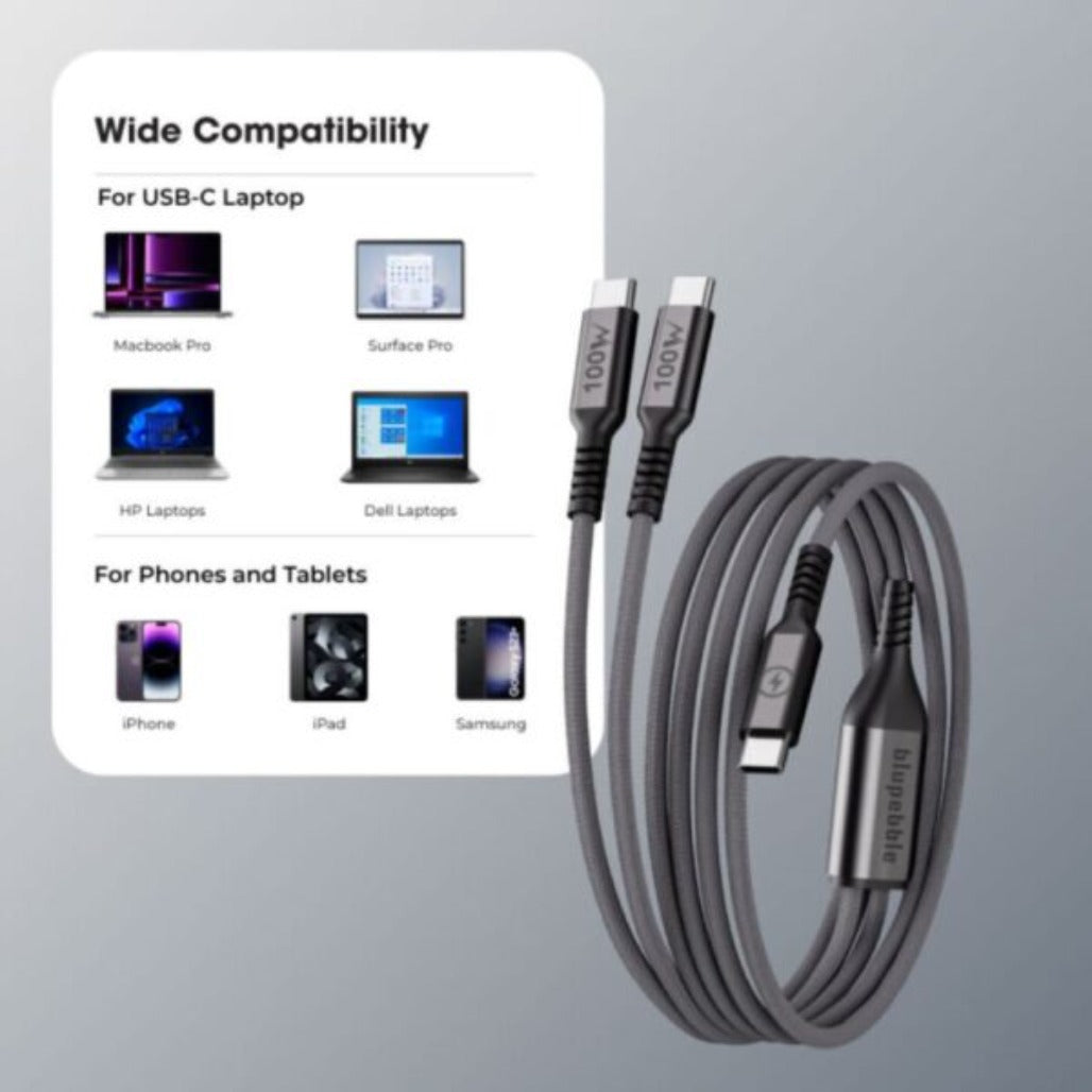 A Photo Of Blupebble PowerFlow 3in1 PD 100W USB-C to USB-C - BP-PFUSBC1.2M100W-BK-SD26-J