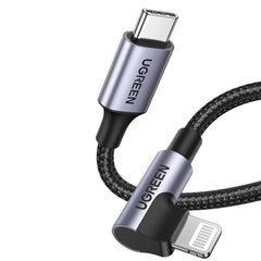 A Photo Of Ugreen USB-C to Angled Lightning Braided Cable – MFi Certified Fast Charging