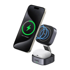 A Photo Of Ugreen 35316 MagFlow 2-in-1 Wireless Charger (Qi2 15W, MagSafe Compatible, Foldable)