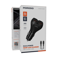A Photo Of Porodo Dual Power Car Charger with USB-C to USB-C Cable - PDFWCH085CBK
