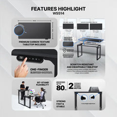 A Photo Of Workstation WS514 Adjustable Rising Gaming Desk