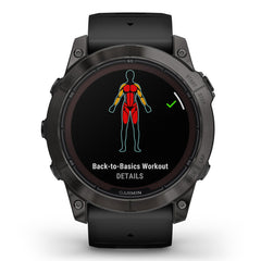 A Photo Of Garmin Fēnix® 7X Pro Sapphire Solar Edition - Titanium with Fog Gray/Ember Orange Band