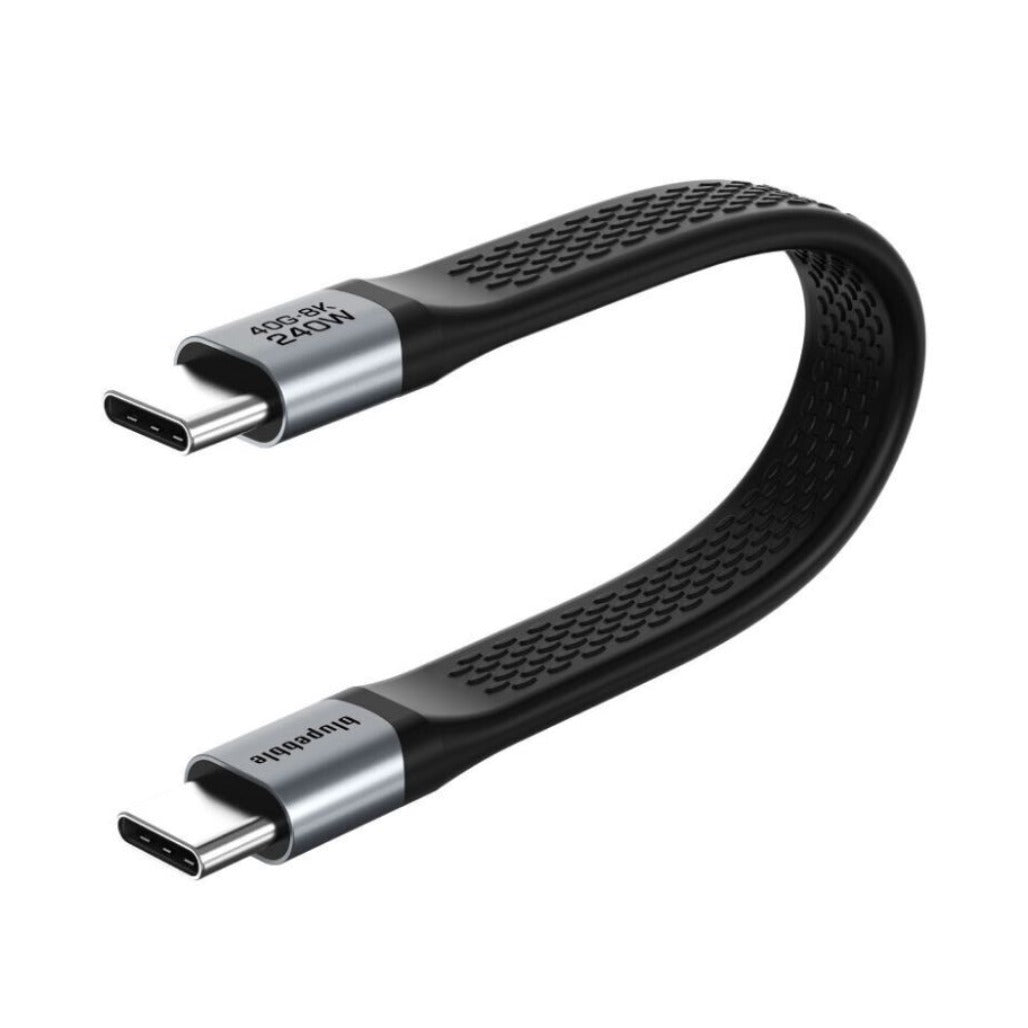 A Photo Of Blupebble PowerFlow Flat USB 4.0 Type-C Cable - 240W - 0.13m / 0.4ft - BP-PFUSBC13CM240W-BK-SD26-J