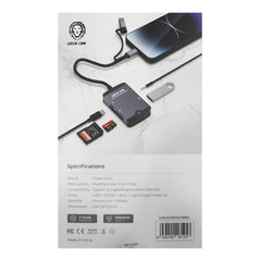 A Photo Of Green Lion 5-in-1 Multifunction Hub | Type-C, Lightning, SD/TF, AUX, USB - GN5IN1MINIHBBK