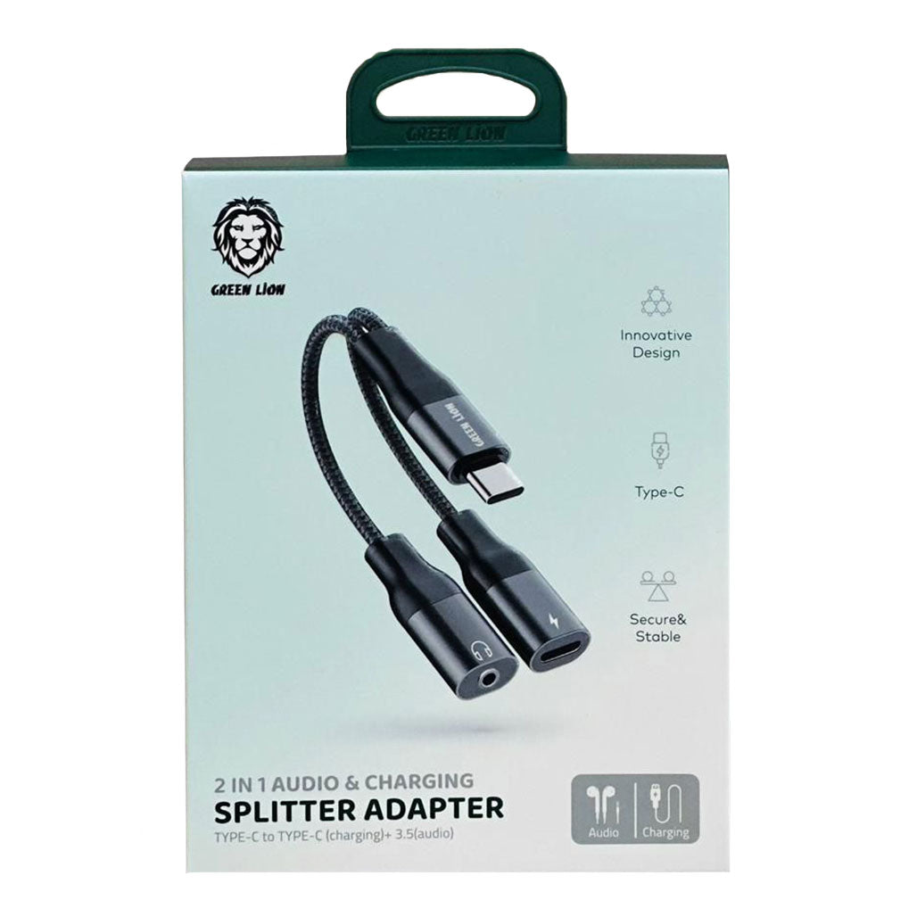 A Photo Of Green Lion 2-in-1 Audio & Charge Type-C Adapter - Male Type-C to Female Type-C