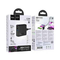 A Photo Of Hoco C133A High Power 75W Six-Port Charger with Cable - Multi-Device Fast Charging Solution