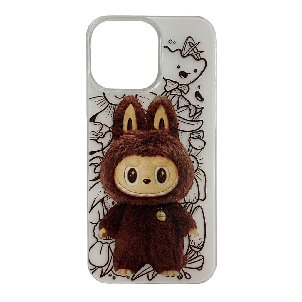 A Photo Of Labubu Shockproof Case for iPhone 16 Pro Max – UV Painted PC Cover with Phone Socket Holder