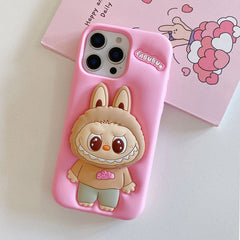 A Photo Of Labubu Shockproof Silicone Case with Stand for iPhone 16 Pro