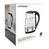 LePresso 360 Transparent Quick-Boil Glass Kettle - 1.7 Liter Capacity, 360° Rotation Base, Boil Dry Protection