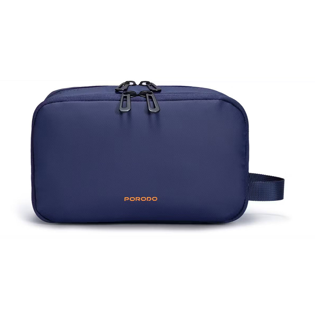 A Photo Of Porodo Organizer Pouch Navy – Dual Compartment Travel Bag with Water-Repellant Polyester & Mesh Pockets