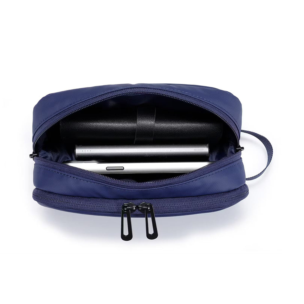 A Photo Of Porodo Organizer Pouch Navy – Dual Compartment Travel Bag with Water-Repellant Polyester & Mesh Pockets