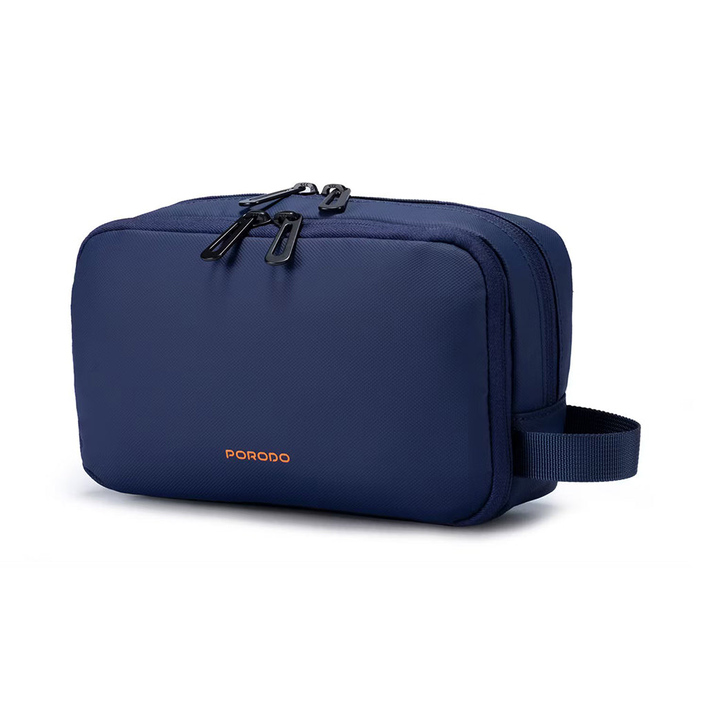 A Photo Of Porodo Organizer Pouch Navy – Dual Compartment Travel Bag with Water-Repellant Polyester & Mesh Pockets