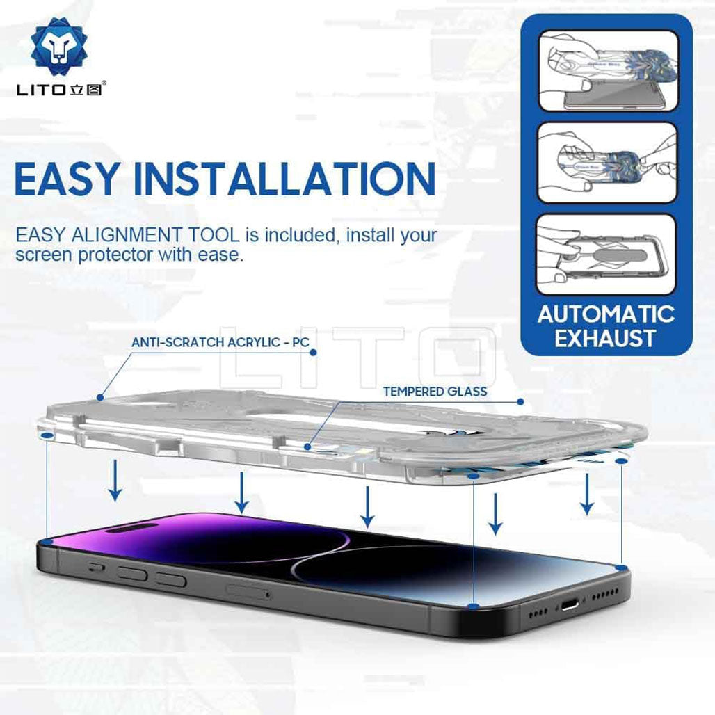 A Photo Of LITO Magic Box D+ Tools Full Glass Screen Protector for Apple iPhone 14 Pro Max – HD Transparency, Scratch-Resistant & Easy Application