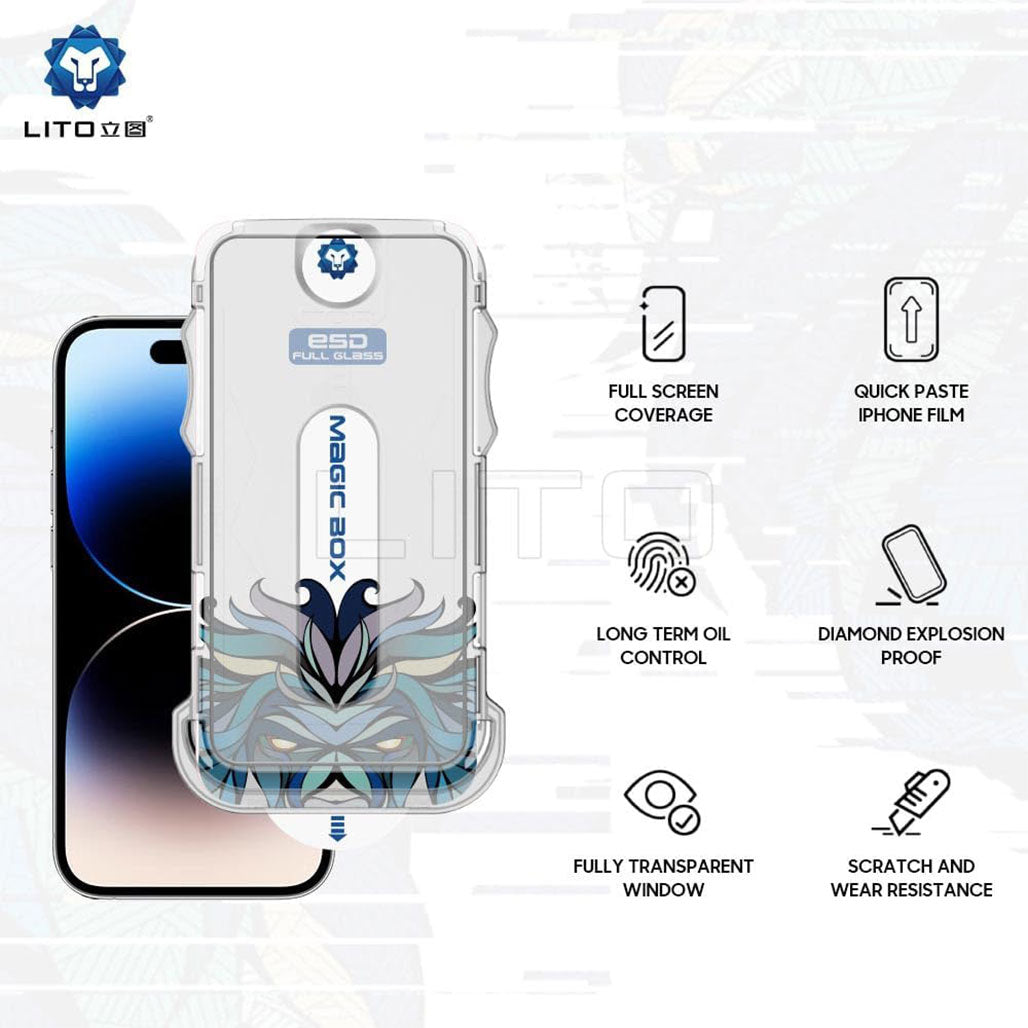 A Photo Of LITO Magic Box D+ Tools Full Glass Screen Protector for Apple iPhone 14 Pro – HD Transparency & Scratch Resistant
