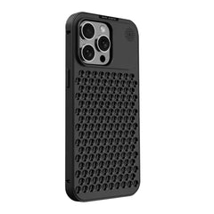 A Photo Of Metallic Alloy Shockproof Cooling Hybrid Case for iPhone 15 Pro Max - Black